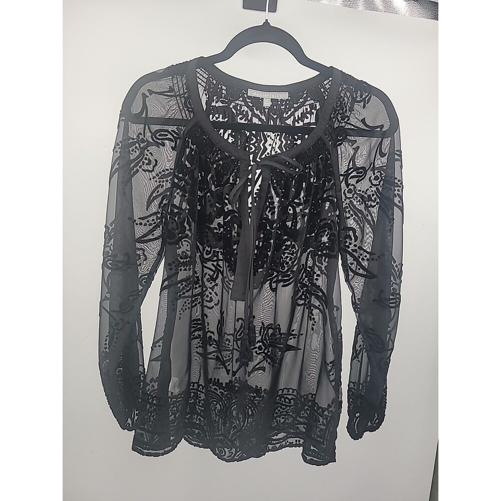 Daniel Rainn Sheer Burnt-out Velvet Top Sz M Whimsigoth Witchy